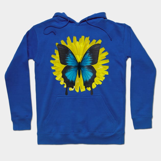 Dandelion Flower Blue Butterfly Hoodie by Manzo Carey